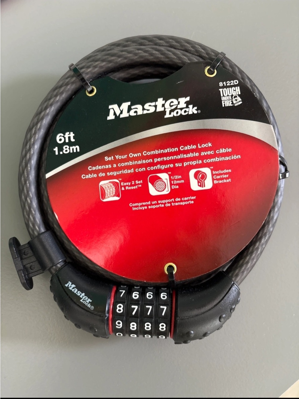 Master Lock 8122D Combination Cable Lock, 6-Feet x 1/2-Inch